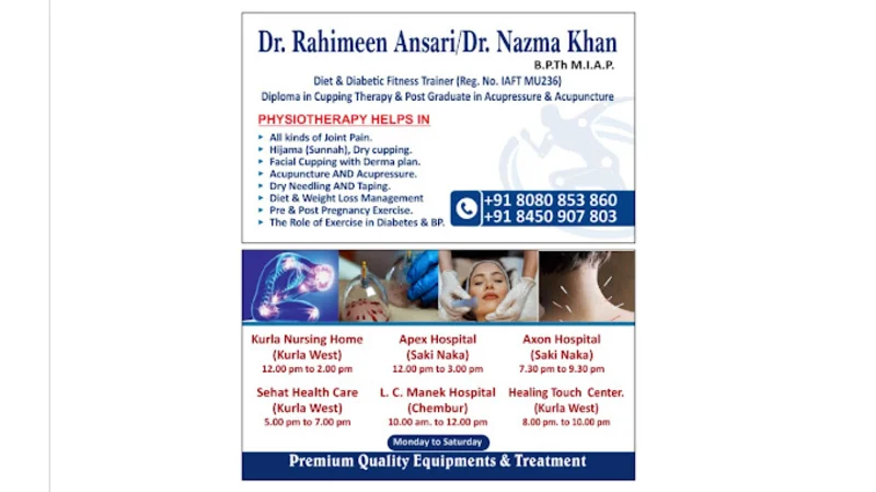 DR.Rahimeen Ansari Physiotherapist Kurla nursing Home physiotherapy Centre and logo